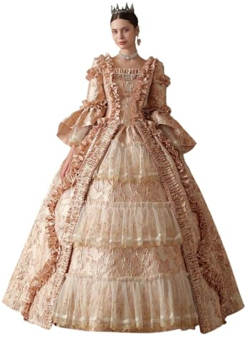 18th Century Women's Rococo Ball Gown Print Long Gothic Victorian Dress Masquerade Theme Dresses(Marie_Antoinette_Champagne,3XL)
