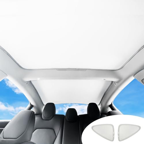 Modelo 3 Auto Techo Solar Sombra de Cristal Compatible con Tesla Modelo 3 Highland 2023 2024 2025 Toldo Parasol con Bloqueo De Ayos UV, Sombrilla para Techo Modelo 3 legable Aislar el Calor (White)