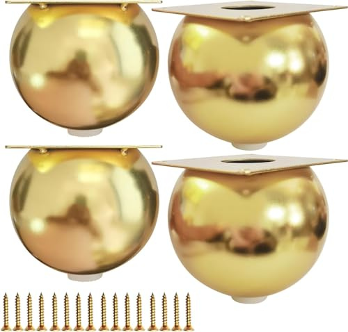 Jaswass Möbelbeine aus Metall, 10,2 cm, goldfarben, runde Kugelform, Sofa-Beine