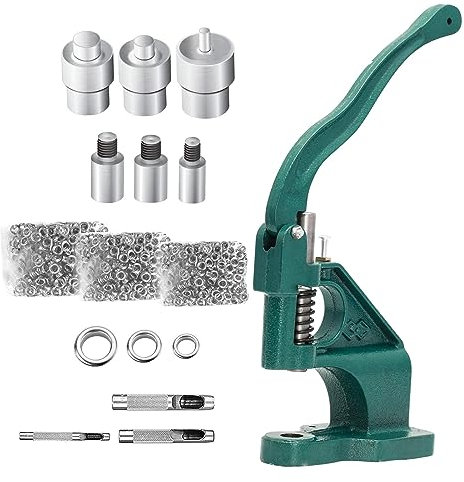 DEWIN Occhielli Macchina a Pressione,Pinza per Occhielli Professionale Occhiellatrice Macchina con 3 Matrici (6mm/10mm/12mm) e 1500 Gommini Occhiello per Tende Cinture Borse Scarpe