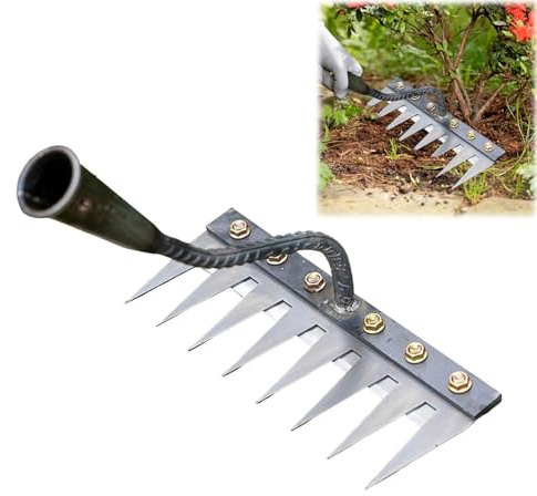 Gartenharke aus Kohlenstoffstahl,Rechen Garten Unkrauthacke,Harke Garten Gartenharke mit Stiel,Gartenrechen,Unkrautrechen mit GartenzäHnen aus Karbonstahl,für Jäten/Lockern/Säen (5 Zähne)