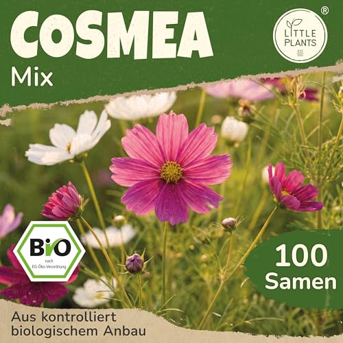 Little Plants BIO Cosmea Samen Mischung 100 Cosmeasamen Blumensamen Samenfest für Blumengarten Blumen Samen für Balkon, Hochbeet und Garten