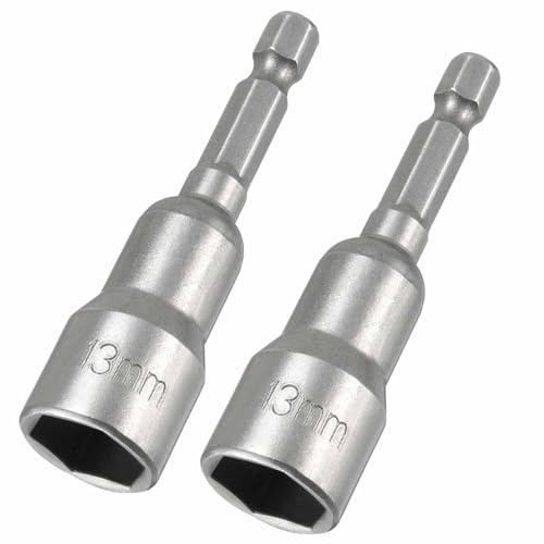 2 Pcs 1/4 Quick-Change Hex Shank 13mm Magnetic Nut Setter Driver Drill Bit, 65mm Length, Metric
