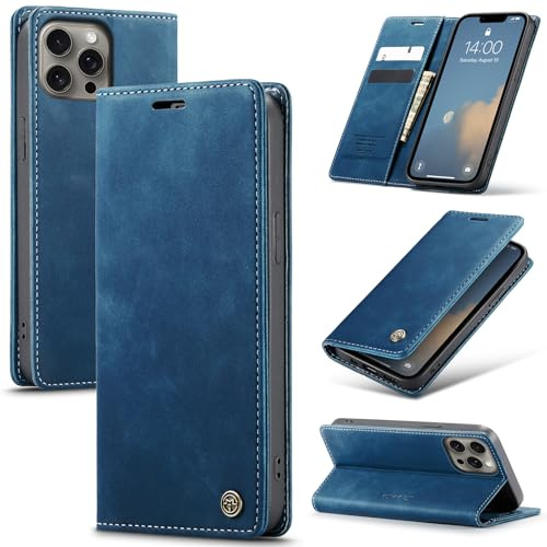 Samokor Handyhülle für iPhone 14 Pro Max 5G Magnet Leder Klapphülle | Premium Leder,Klappbar,Flip Case,Schutzhülle,Tasche,Kartenfach,Standfunktion,Stoßfest,Hülle für iPhone 14 Pro Max,Blau