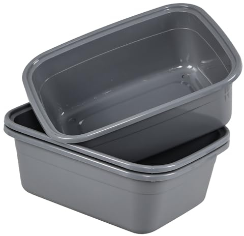 Ionoloy 3 Pack Small Washing up Bowls for Sink, 12 Litre Rectangular Plastic Wash Basin, Grey