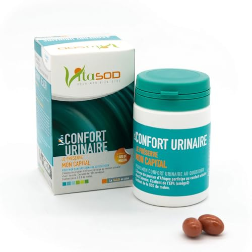 Vitasod - Vita Confort Urinaire, SOD de Melon Bioactive, Complément Alimentaire pour une Fonction Urinaire Normale de l'Homme, Écorce de Prunier d'Afrique, Oméga 3 (EPA et DHA), 60 Capsules