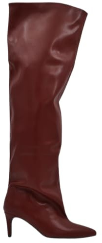 Stivali Slouchy Altissimo in Pelle Bordeaux a Punta con Tacco Basso Kitten 5 cm Gambale Over Trend (36 EU)