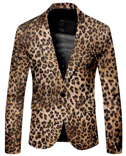 Foweknow Sakko - Giacca da uomo Leopard Blazer, slim fit, da matrimonio, elegante, da lavoro, sportiva, con motivo leopardato, per le mezze stagioni, per carnevale