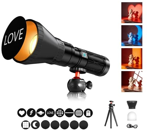 LED-Taschenlampe für Fotografie, ARSOER RGB-Dimmbares und Zoombares 4-farbiges Fülllicht aus Aluminiumlegierung mit Flexiblem Stativ/Diffusor/15 Gemusterten Lichtfiltern/USB-C, 6000mAh für Fotos/Video