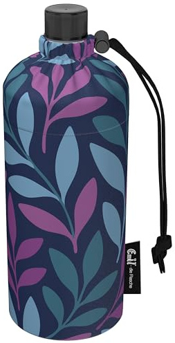 Emil Glas Trinkflasche 0,6l Leaves – isolierte Flasche für Kinder & Erwachsene, auslaufsicher, schadstofffrei für Schule, Freizeit und Sport