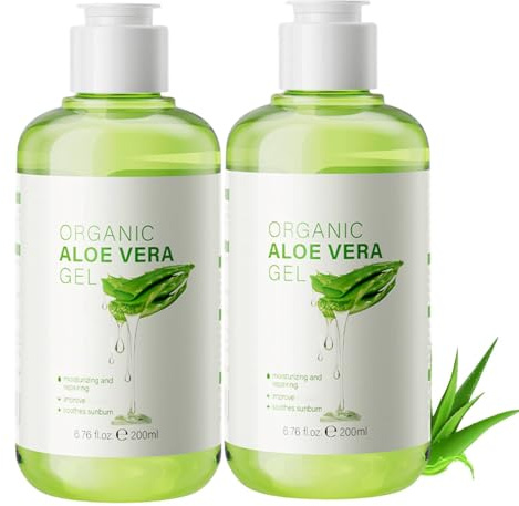 Aloe Vera Gel für Gesicht Haare Körper, Natürliche Beruhigende und Pflegende Feuchtigkeitscreme After Sun, Naturkosmetik Täglicher Feuchtigkeitsspender für Gesicht, Haare und Körper, 200g (2PC)