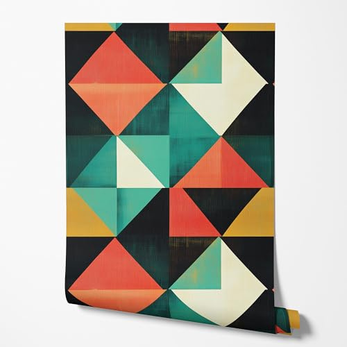 GP TONER Vliestapete Geometrisches Muster Retro Stil Tapete Bunte Dreiecke Modernes Design Küche Wohnzimmer Flur Schlafzimmer UV-beständige Tapete 10m x 0,5m