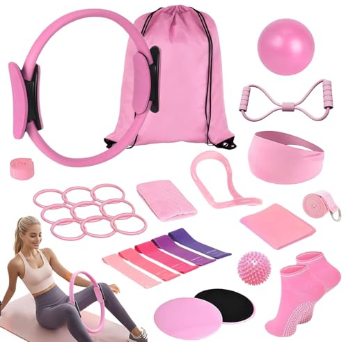 Pilates-set i 15 delar, pilates-ring-set, pilates-Essential Kit med yogaboll, pilatesring, motståndsband, yogabyxor, pilates-handtagsstrumpor, pilates-set för hemmet, pilates-ring, cirkelset för
