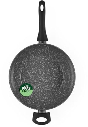 Salter Go Green Thermo Collar Wok, 28 Cm, Heat Indicator | PFAS-Free Ceramic Non-Stick, Forged Aluminium, Soft Touch Handle, Tempered Glass Lid With Steam Vent, Induction Ready