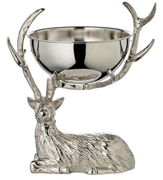 EDZARD Flaschenkühler Hirsch Wilson (H 34 cm, Ø 21 cm), vernickelt | Weinkühler mit Hirsch-Figur, abnehmbare Schale, Sektkühler Silber, Champagnerkühler Hirsch, Weihnachtsdeko