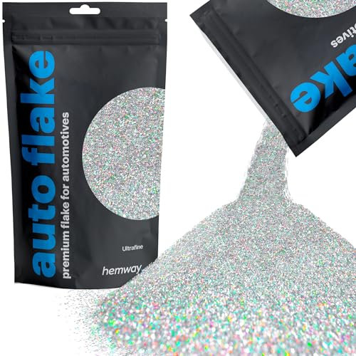 Hemway Premium Automotive Glitter Flake Paint Additive - Silver Holographic | Ultrafine Metal Flakes for Car, Truck, RV, Motorbike & Boat Decoration | Mix with Auto Paint | 100 g