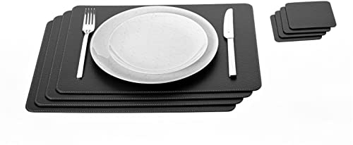 Nikalaz Große Platzsets und Untersetzer (4er Set) aus recyceltem Leder, 4 Stück platzsets und 4 undersetzer, Tischsets, (45.7 x 33.02, Schwarz)