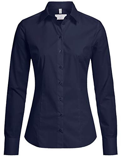 GREIFF Größe 42 Corporate Wear Basic Damen Bluse Lamgarm Slim Fit Kent Kragen Marine Blau Modell 6510