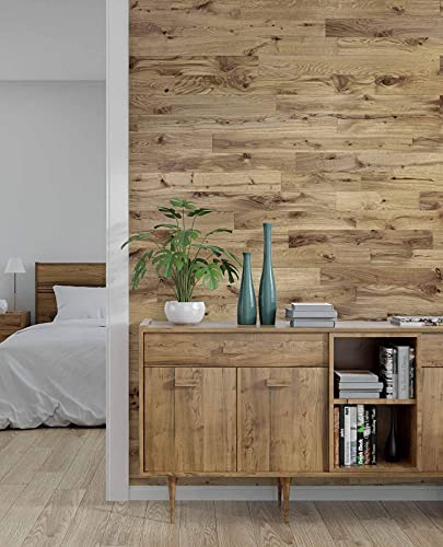 wodewa Revêtement mural en bois autocollant 3D Chêne rustique 1 m² Panneau mural moderne en bois pour salon, cuisine, chambre à coucher