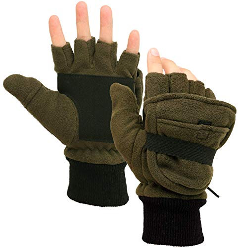 Zeltauto Men’s Thinsulate Gloves Convertible Fingerless Mitten Flap Cover Multipurpose (Army Green)