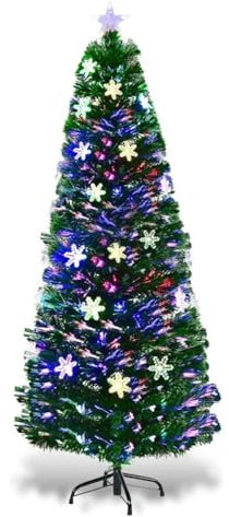 RELAX4LIFE Künstlicher Weihnachtsbaum, Christbaum mit LEDs & Schneeflocke & Sternspitze, Kunstbaum Farbiger Glasfaser-Farbwechsler, Tannenbaum für Büro & Geschäften & Zuhause, PVC, grün (180 cm)