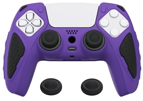 PlayVital Silikon Hülle für ps5 Controller,Case Anti-Rutsche Schutzhülle Hülle Griffe Skin Weiches Gummi Grips für Playstation 5 Wireless Controller(Ritter Edition,Lila & Schwarz)
