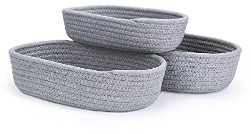 WILDKEN 3er Set Aufbewahrungskorb, Baumwollseilkorb Geflochten, Natürlich und Sicher für Babys und Kinder, Geeignet für Schlaf- und Wohnzimmer/Schränken/Regalen oder als Wickeltisch Organizer(Grau)