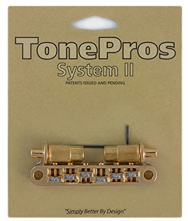 Zoundhouse TonePros TPFR G - Metric Tune-O-Matic Bridge mit Roller Saitenreiter (Große Stifte) - Gold