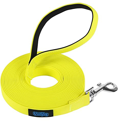 Vivifying Schleppleine für Hunde, Wasserdicht Schleppleine 6m für Draußen, Mit Gepolstertem Griff für Rückruftraining, Wandern, Schwimmen, Strand und See(Gelb)