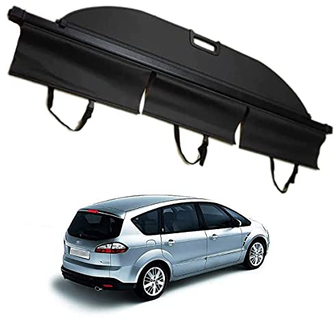 für Ford S-Max 2007-2015 Ausziehbar Kofferraumabdeckung Rollo Kofferraum Abdeckung Ablagen Kofferraum Schutz Abdeckung Auto Styling zubehöR Schwarz