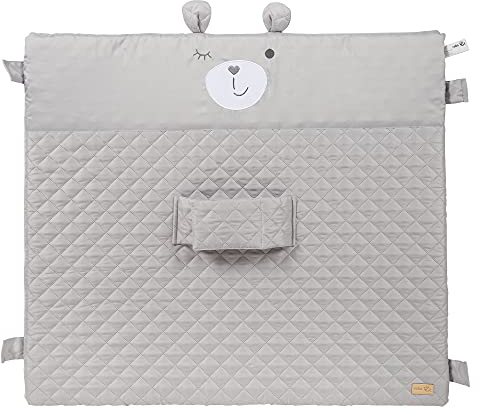 roba Sicherheitswickelauflage 'roba style' mit Haltegurt und Laschen zum Befestigen an der Wickelfläche, weiche Baby Wickelauflage 85x75 cm, abwischbare Wickeltischauflage mit Bärchen-Gesicht 'Sammy', grau, Wickelunterlage