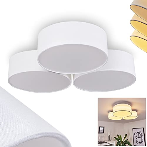 LED Deckenleuchte Purus, dimmbare Deckenlampe aus Metall/Stoff in Weiß, Ø der Schirme 30 cm, 38 Watt, max. 4200 Lumen, Lichtfarbe 3000 Kelvin (warmweiß), dimmbar über herkömmlichen Lichtschalter