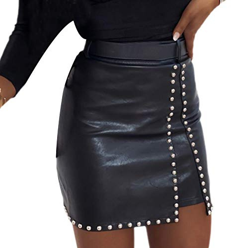 Dazzerake Damen Lederrock Damen Minirock Sexy Kurze Bleistiftrock E Girl Rock Doppel Reißverschluss Goth Skirt (Schwarz B, L)