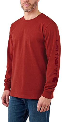 Carhartt, Herren, Lockeres, schweres, langärmliges T-Shirt mit Logo-Grafik auf dem Ärmel, Chili meliert, L
