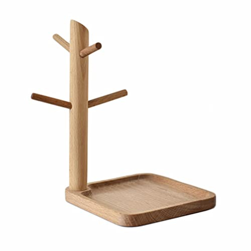 Angoily Wooden Key Tray,Jewellery Tree Stand with Tray,Jewellery Stand Jewellery Organiser for Necklace,Earring,Bracelet,Key,Chain,Hanging Organiser Rack,Tabletop Key Holder Stand