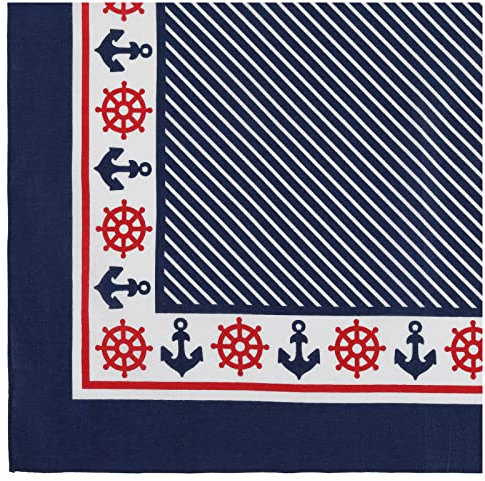 modAS Vierecktuch Bandana Kopftuch ca. 54x54 cm- Tuch in verschiedenen Designs und Farben aus Baumwolle in Blau mit Steuerrad und Anker