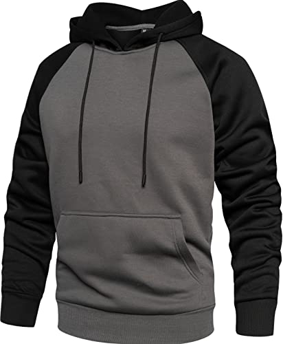 MANLUODANNI Hoodie Herren Raglan Pullover Slim Fit Männer Kapuzenpullover Farbblock Hoodi Langarm Long Sleeve Streetwear Unisex Casual Dunkelgrau+Schwarz XL