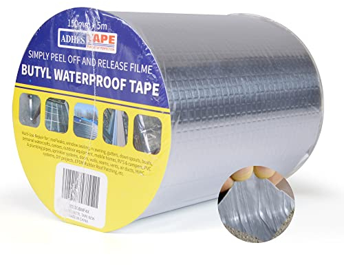 ADHES Cintas de butilo cinta impermeable cinta de aluminio cinta de reparación para fugas de techo, ruptura de tuberías 150mm x 5m(Modelo: RA100-2, Color del pegamento: Gris)