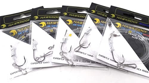 HAWKRIDGE RIG PRO SERIES - 5 Packs of Single Hook Type Commercial Quality FLAPPER Ready Tied Rigs - Ideal for Sea and Shore Fishing (1 Hook - Size 1/0 & 3/0 available) (Single Hook Size 3/0)