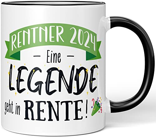 JUNIWORDS Tasse, Rentner 2024 Eine Legende geht in Rente!, Schwarz (1008166)