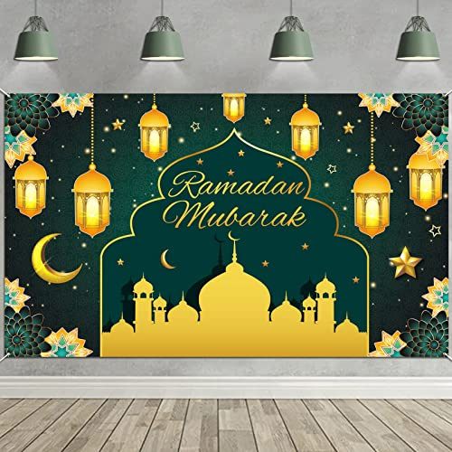 HOWAF Ramadan Mubarak Banner Ramadan Dekoration, Ramadan Banner Extra Große Stoff Ramadan Mubarak Hintergrund Banner Ramadan Kareem Banner Stern Mond für Muslim Islamic Eid Ramazan Ramadan Deko