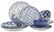 Selamica Keramik Geschirrset 4 Personen, 12tlg Geschirr Set, Tafelservice mit Teller set, Dessertteller, Müslischalen, Mikrowellengeeignet, Vintage Blau