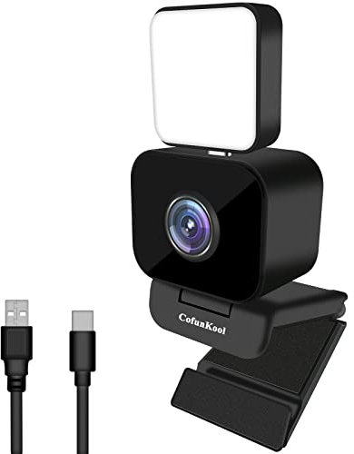 CofunKool USB Webcam for PC Laptop with Microphone and Light, Full HD 1080P Web Cam, 120° Wide Angle View Camera, Automatic Low Light Correction, for Streaming Video Calls Conference