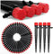 VooGenzek 50 Stücke 360 Grad Einstellbare Bewässerung Sprinkler, 8-Loch Garten Bewässerung Tropfer mit Barb Verbinder & Micro Drip Rohrhalter for 4/7mm Schlauch, für Gewächshaus, Topfpflanzen, Rot