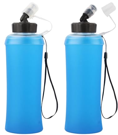 ZMCYN 2 Pack 700ML TPU Soft Flask Running Water Bottle with Cap, Foldable Collapsible Water Bottle with Black Lanyard - Reusable BPA Free Running Hydration Soft Bottle for Hiking Cycling Climbing