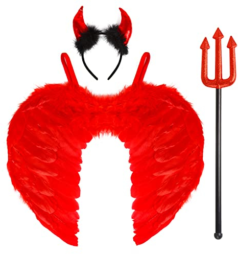 DERAYEE Teufel Kostüm Damen rote Engelsflügel rote Angel Wings für Damen Mädchen Jungen ,Halloween,Weihnachten,Engel-Cosplay