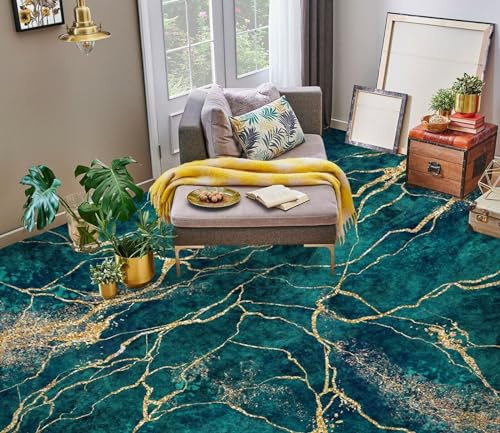 Bathroom Floor Stickers 3D Green Marble Floor Wallpaper Murals,250 * 175cm Bathroom self-Adhesive Vinyl 3D Flooring Wallpaper Print Epoxy