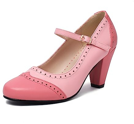 elerhythm Two Tone Mary Jane Classic et Retro 1920 Escarpins pour femme Motif Gatsby Oxford années 1950 Vintage Bout fermé Bride de cheville, Rose, 38 EU