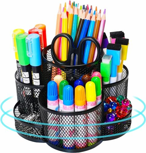 Yuehuamech Pot à crayons rotatif à 360 degrés en maille avec 7 compartiments - Organiseur de bureau pour fournitures artistiques