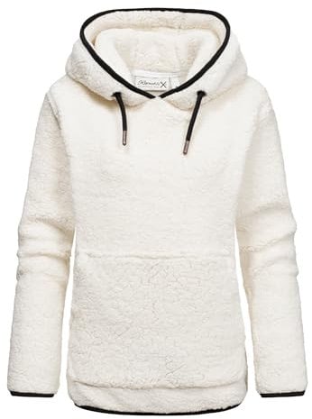 REPUBLIX Damen Teddy Kapuzenpullover Sweatjacke Plüsch Hoodie Pullover Jacke RD-010 Cremeweiß XL